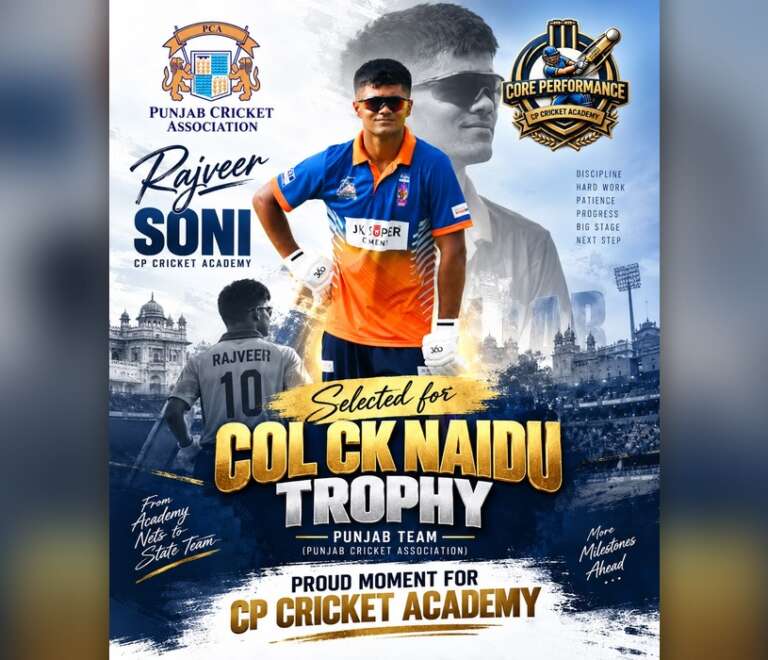 Proud Moment for CP Cricket Academy: Rajveer Soni Selected for the Col. C. K. Nayudu Trophy